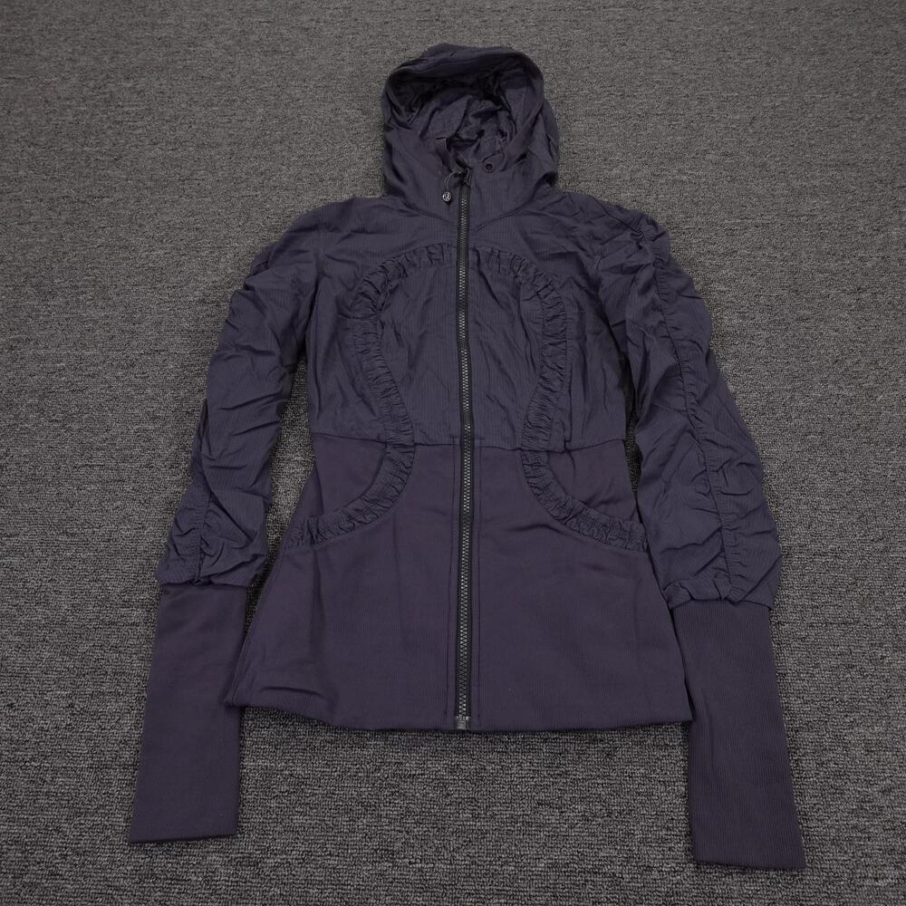 Lululemon Dance Studio Jacket Womens 4 Purple Hooded Full Zip Thumbholes Ruched